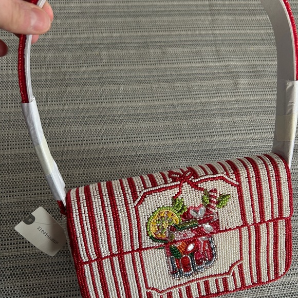 Anthropologie Handbags - Anthropologie Red and White Beaded Shoulder Bag